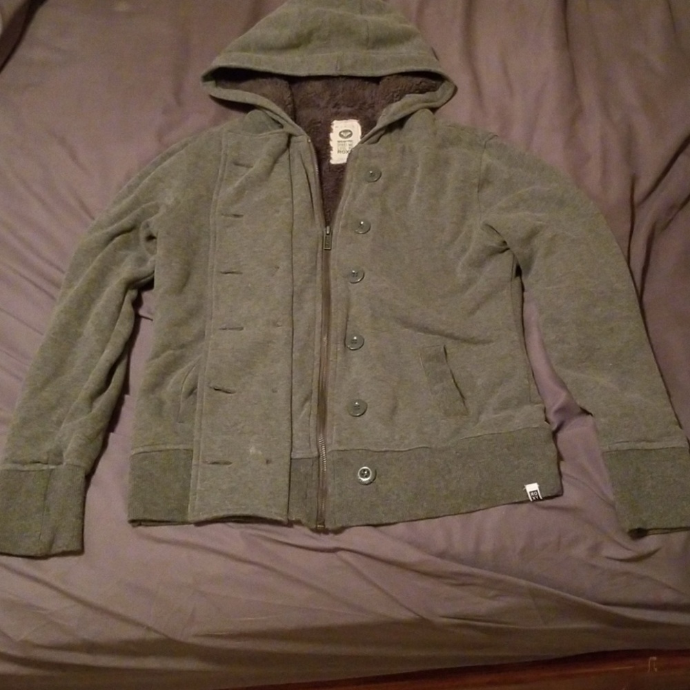 Gray Roxy zip up and button up hoodie